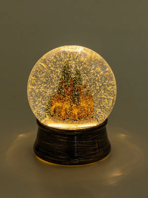 Снежный фонарь, 15 см, с подсветкой, пластик, бронзовый, Олени в лесу, Bronze style, image-5