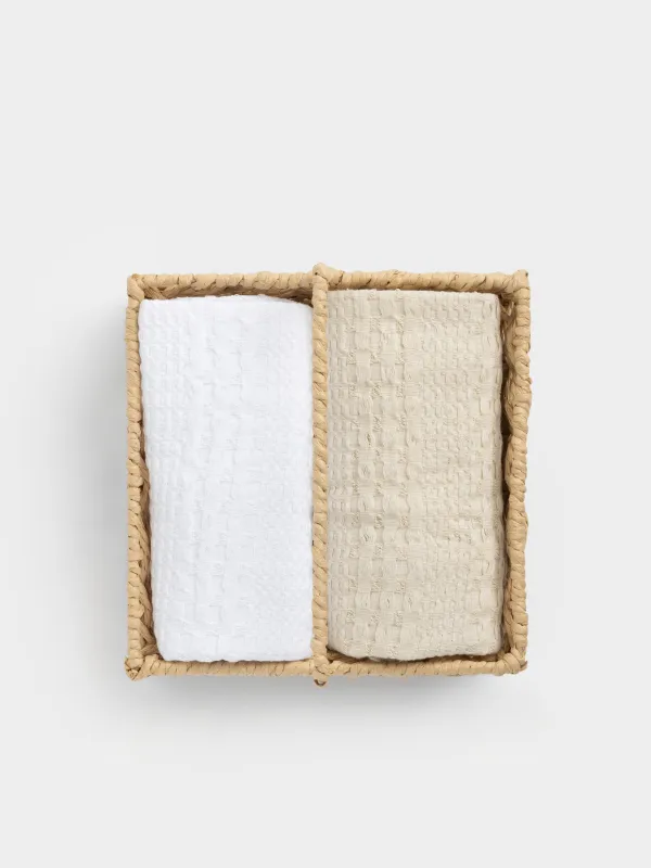 Полотенце, 40х60 см, 2 шт, в корзине, хлопок/целлюлоза, белое/бежевое, Basket towel, image-1