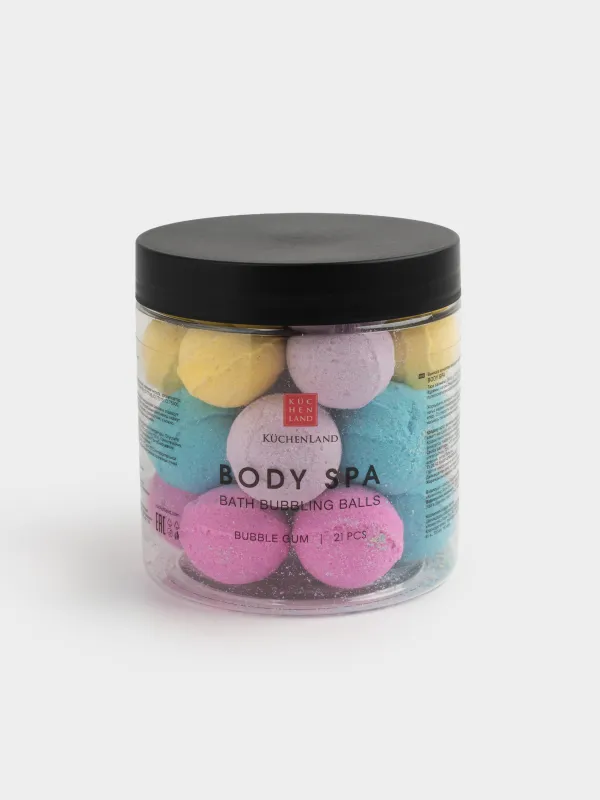 Бомбочка для ванны, 340 гр, 21 шт, в банке для хранения, разноцветная, Бабл-гам, Шар, Body spa, image-0