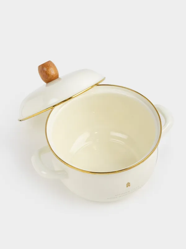 Кастрюля, 20 см, 2,8 л, с крышкой, металл эмалированный/дерево, молочная, Домик, Enamel, image-2