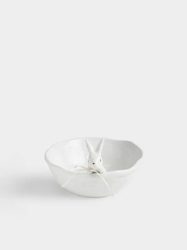 Салатник с декором, 23х14 см, 1,5 л, керамика D, молочно-золотистый, Кролик в корзине, Rabbit gold, image-1