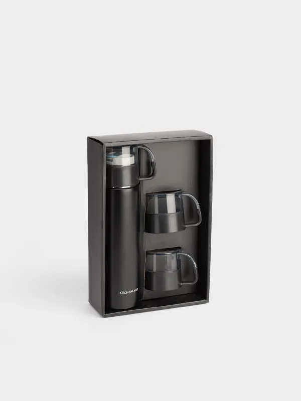 Набор для напитков, 3 перс, 4 пр, дорожный, термос, 450 мл, сталь/пластик, черный, Electrum, image-4