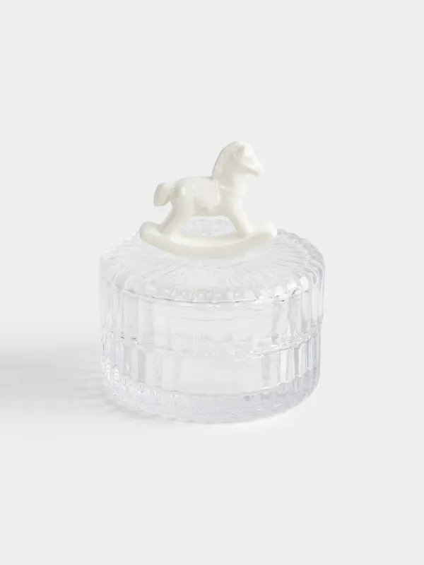 Емкость для хранения, 8х9 см, 100 мл, стекло/фарфор P, молочная, Лошадка-качалка, Ribby, image-0