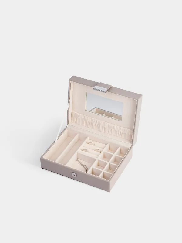 Шкатулка для украшений, 20х15 см, с зеркалом, дерево/искусственная кожа, серая, Premiere one, image-2