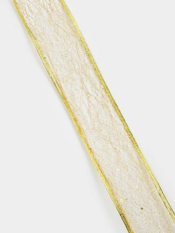 Лента декоративная, 5 м, гибкая, полиэстер, шампань, Паутинка с блестками, Ribbon christmas, image-2