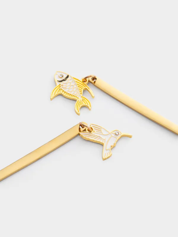 Ложка десертная, 14 см, 2 шт, сталь, золотистая, Птица/Рыбка, Goldfish, image-4