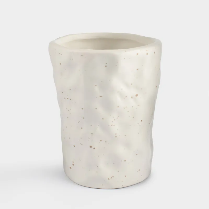 Подставка для косметических кистей, 12 cм, керамика, молочная, в крапинку, Crumple speckled