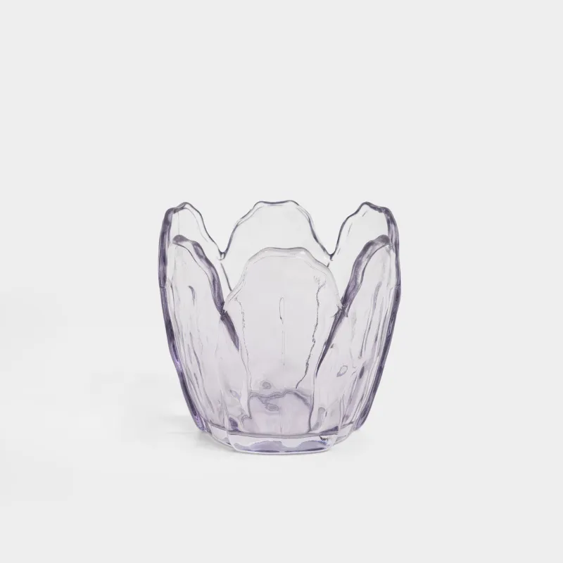 Подсвечник, 8x8 см, для чайной/тонкой свечи, стекло, фиолетовый, Тюльпан, Fleur color