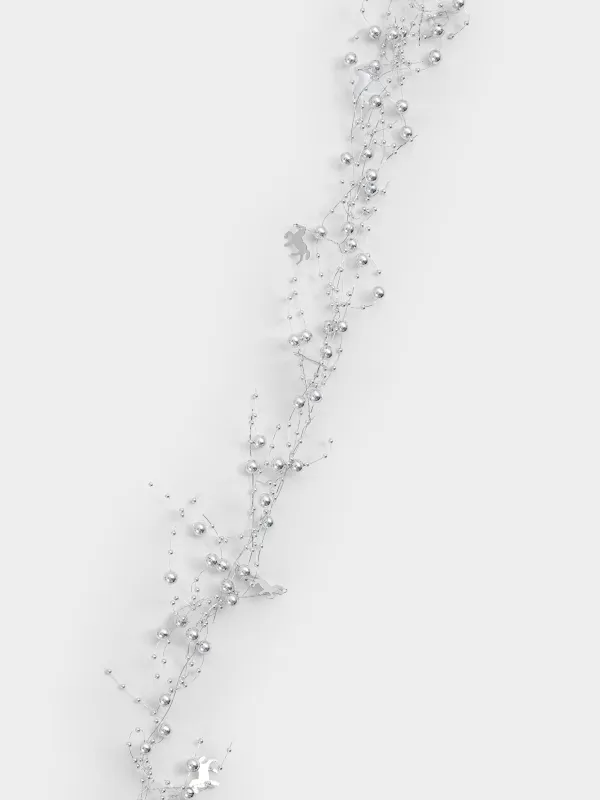 Ветка-гирлянда декоративная, 2 м, пластик/металл, Серебристые лошадки и бусины, Balls decor, image-1