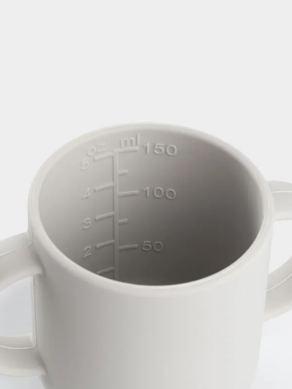 Поильник, детский, 150 мл, с ручками, с трубочкой, силикон, серый, Kiddy, image-3