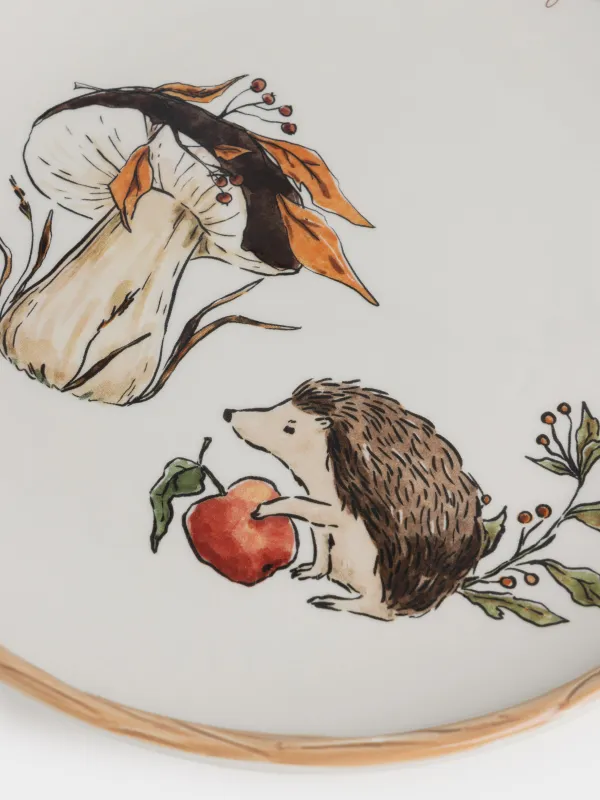 Тарелка закусочная, 22 см, Еж с яблоком и гриб, Forest hedgehog, image-2