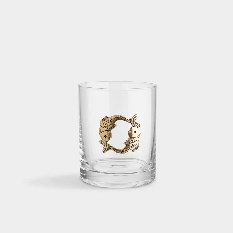 Стакан для виски, 10 см, 340 мл, стекло/металл, золотистый, Рыбы, Zodiac