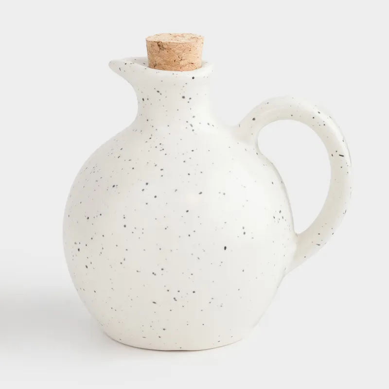 Емкость для масла или уксуса, 340 мл, с ручкой, керамика/пробка, молочная, в крапинку, Speckled black