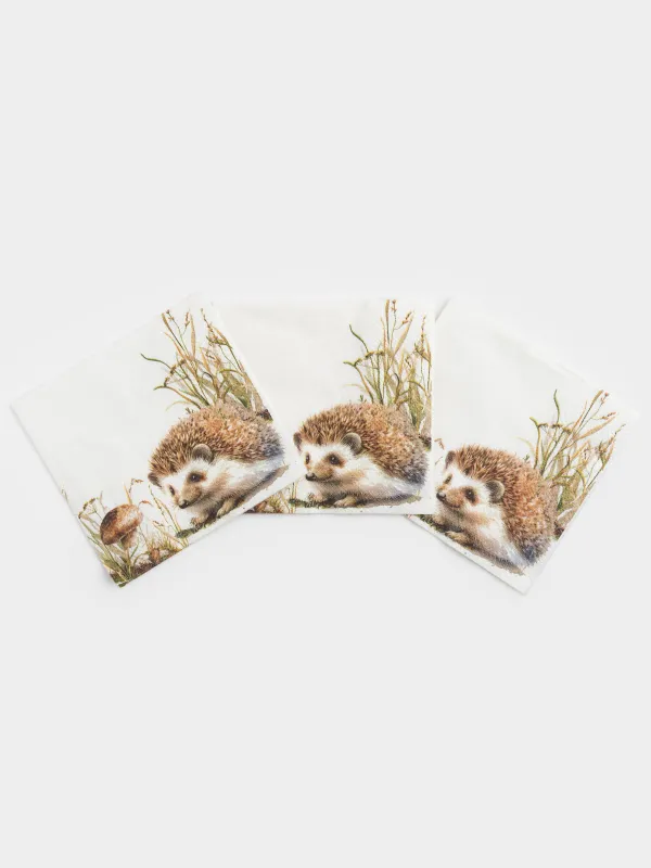 Салфетки бумажные, 21х21 см, 20 шт, квадратные, белые, Еж, Forest hedgehog, image-2
