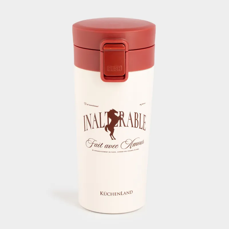 Термокружка, 380 мл, сталь/пластик, бежевая, матовая, Inalterable, Voyage