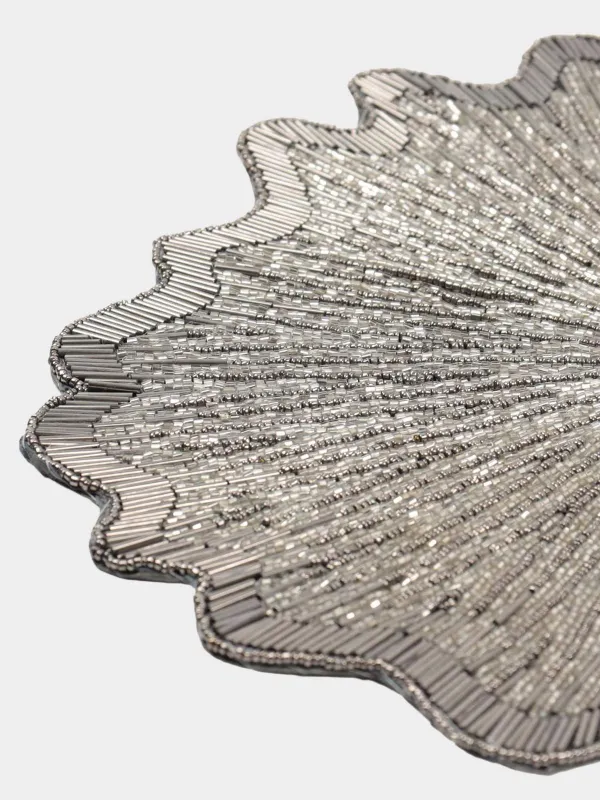 Салфетка под приборы, 36 см, бисер, фигурная, серо-серебристая, Art beads-t, image-1