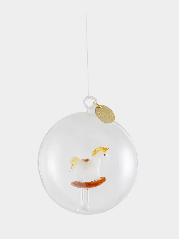 Игрушка елочная, 8 см, стекло, Лошадь в шаре, Ball shape, image-1