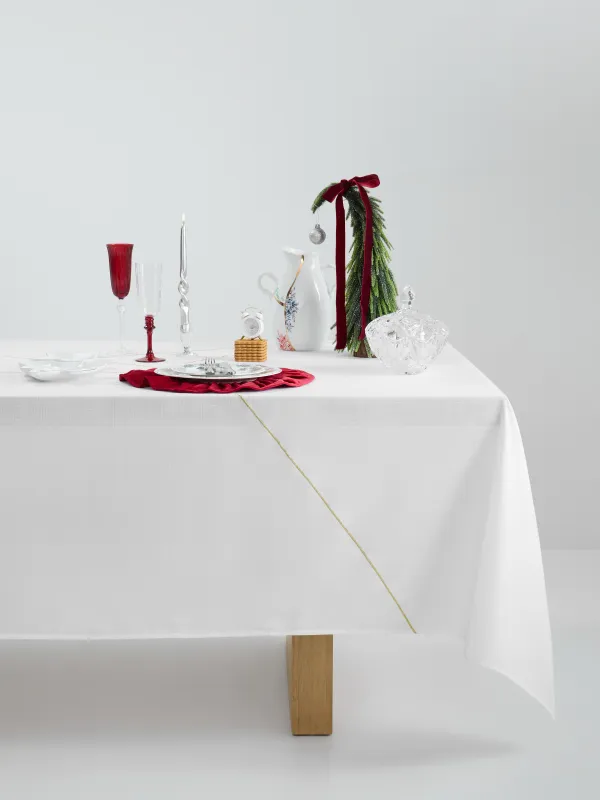 Скатерть, 170х250 см, полиэстер, белая, Золотистые линии, Revival gold, image-0