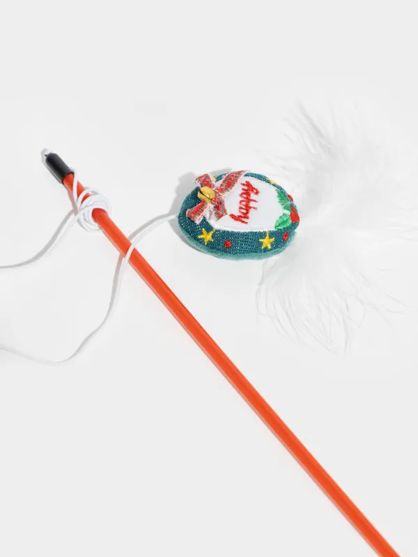 Игрушка-удочка для кошек, 90 см, с колокольчиком, пластик/полиэстер, Мышка, Christmas pet, image-1