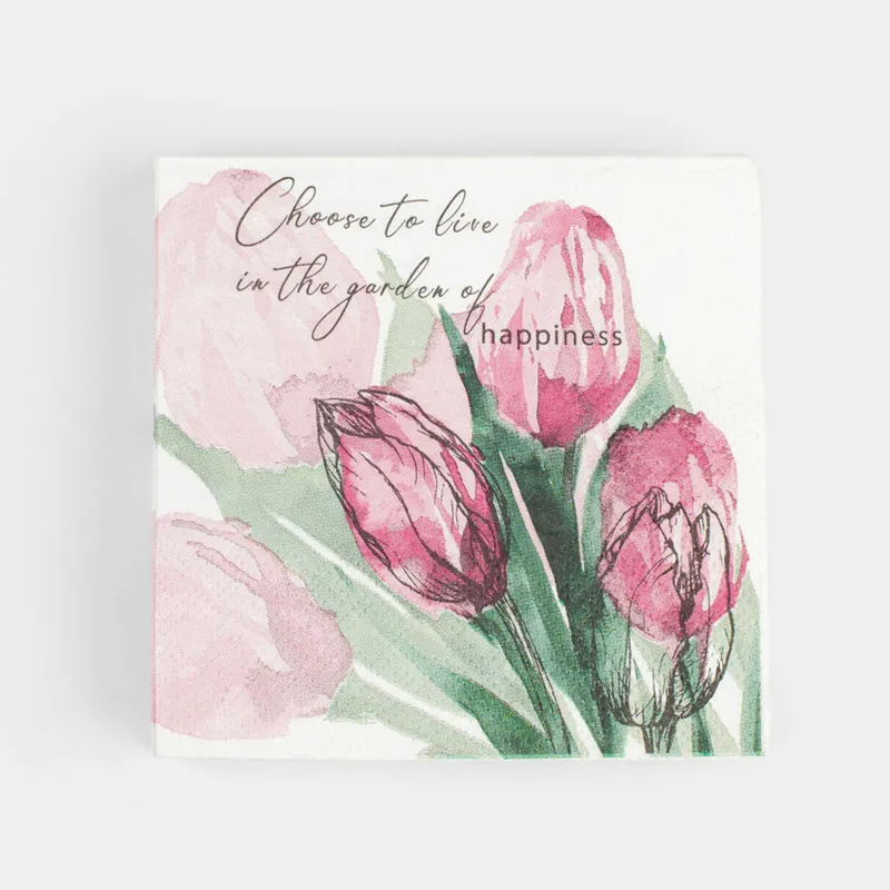 Салфетки бумажные, 21х21 см, 20 шт, квадратные, белые, Тюльпаны, Tulip garden