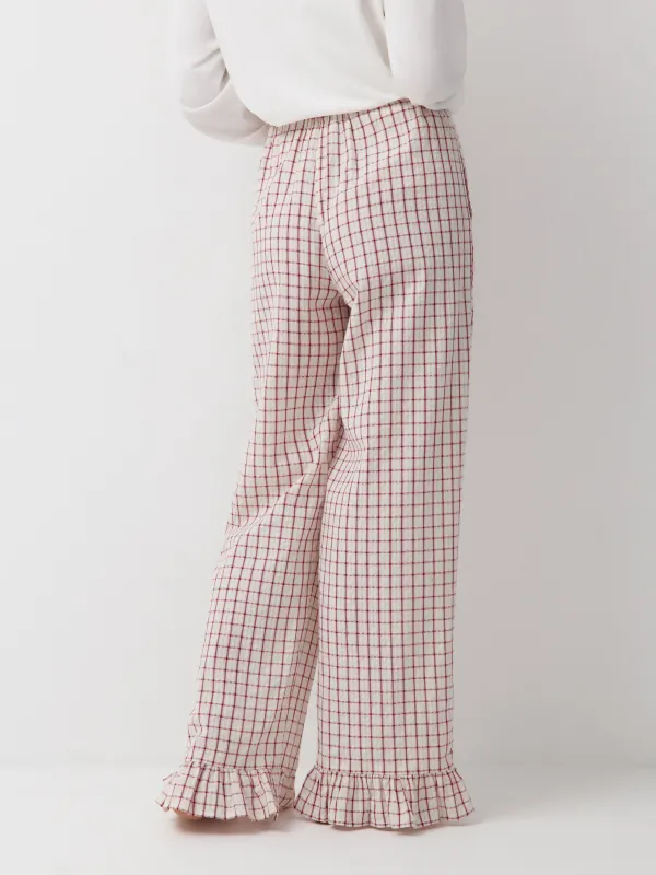Брюки из фактурного хлопка в клетку с рюшами, Vicila, image-3
