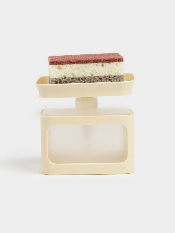 Диспенсер для моющего средства, 680 мл, с губкой, платформа, пластик, молочный, Keeping, image-0