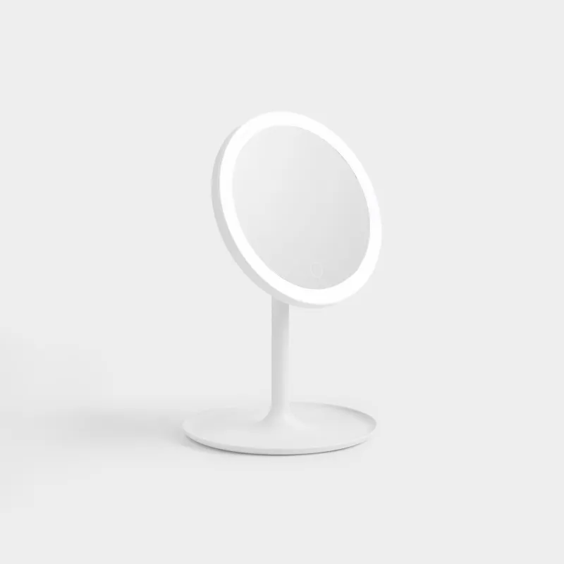 Зеркало настольное, 29х18/15 см, с подсветкой, на подставке, пластик, круглое, белое, Vesta