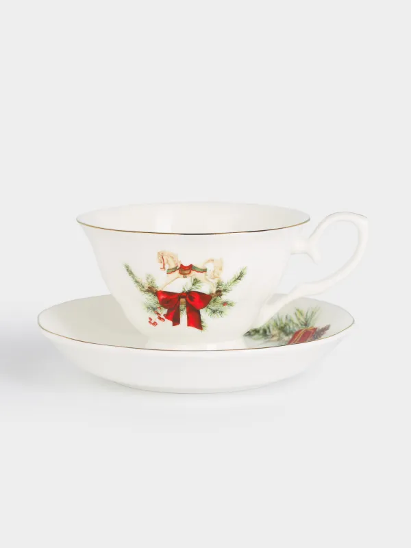 Пара чайная, 1 перс, 2 пр, 180 мл, фарфор F, белая, Лошадка с бантом, Christmas miracle classic, image-0