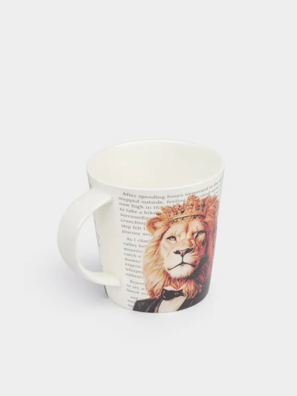 Кружка, 450 мл, фарфор F, белая, Лев в костюме, Brutal style, image-1