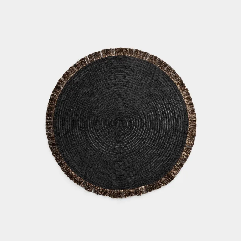 Салфетка под приборы, 38 см, с бахромой, полиэстер, круглая, темно-коричневая, Rotary shine