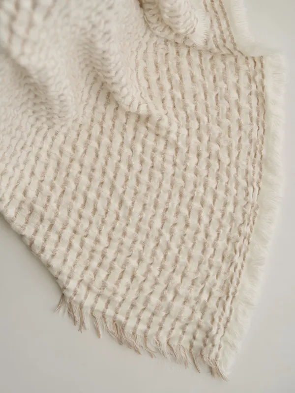 Плед, 130х170 см, с бахромой, акрил/полиэстер, молочно-бежевый, Полосы, Acrylic, image-3