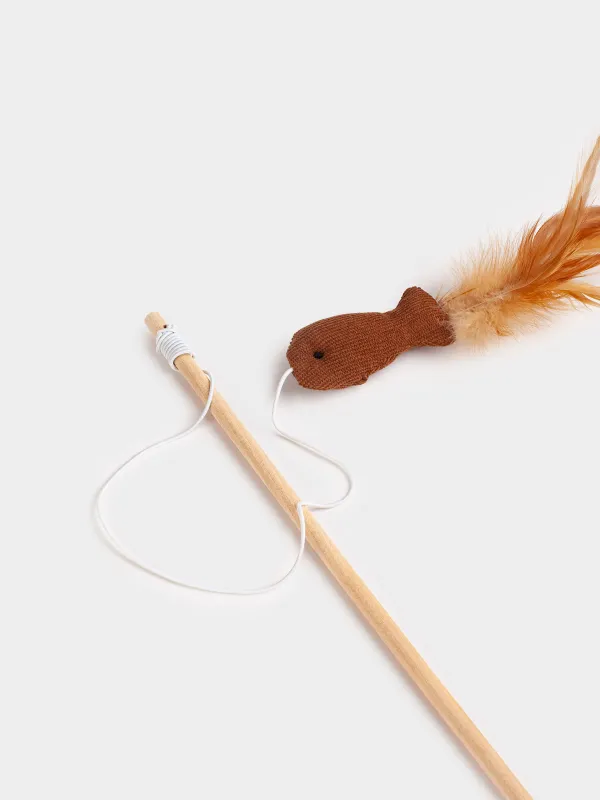 Игрушка-удочка для кошек, 1,1 м, с перьями, дерево/полиэстер, Рыбка, Playful cat, image-1