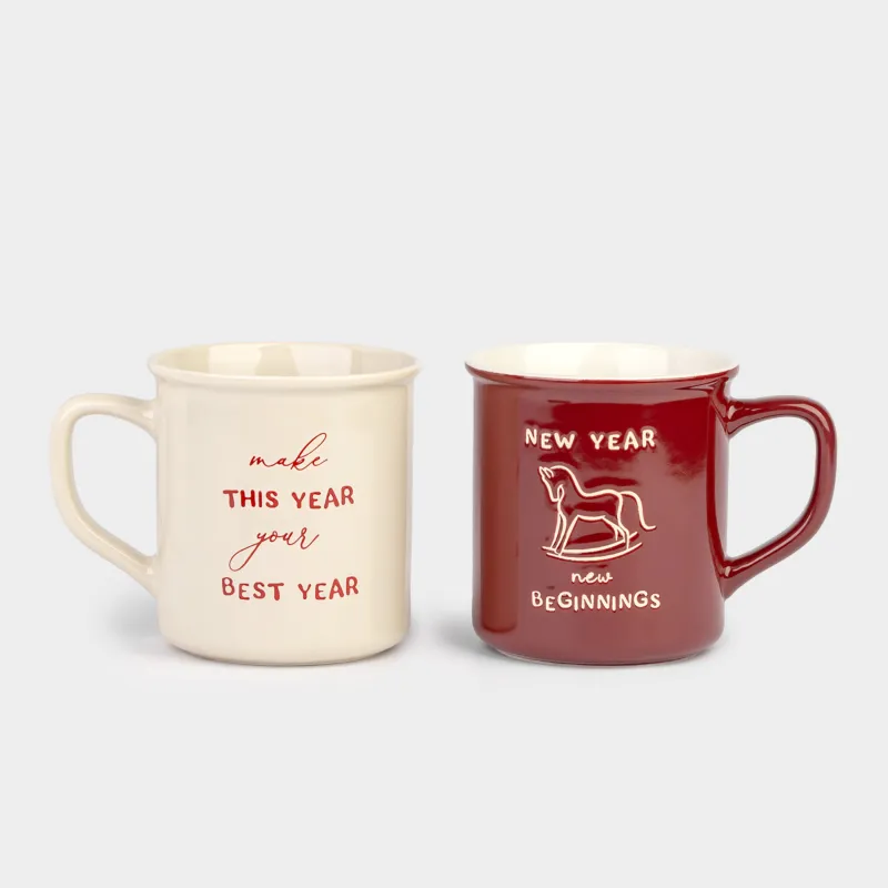 Кружка, 430 мл, 2 шт, фарфор N, бежевая/бордовая, Новогодний микс, Great day