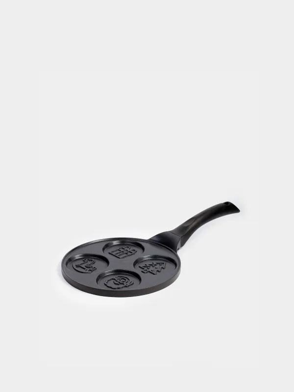 Сковорода для яиц и оладий, 21 см, 4 отд, с покрытием, алюминий, черная, Новогодние атрибуты, Action, image-0