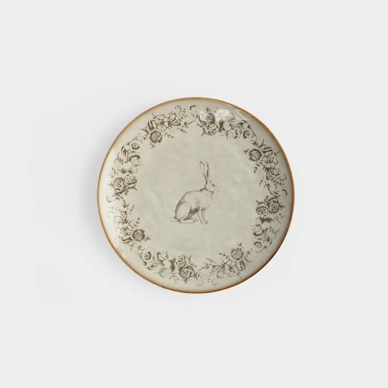 Тарелка обеденная, 27 см, керамика R, бежевая, Заяц с цветами, Rustic Easter