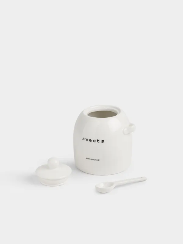Емкость для хранения, 12х14 см, 800 мл, с ложкой, керамика D, молочная, Sweets, Milk kitchen, image-2