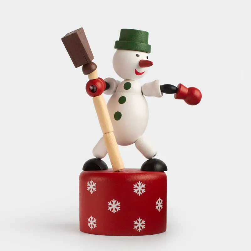 Игрушка, 11 см, дергунчик, дерево, бело-красная, Снеговик, Snowy