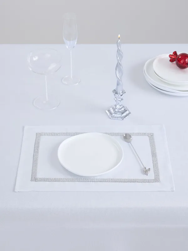 Салфетка под приборы, 30х45 см, со стразами, полиэстер, прямоугольная, белая, Rhinestones, image-1