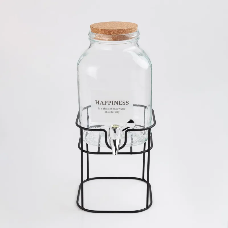 Диспенсер для напитков, 3 л, на подставке, стекло/пробка/металл, Clear font