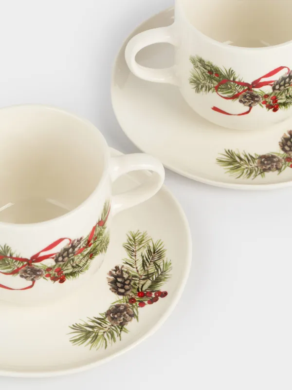 Пара чайная, 2 перс, 4 пр, 250 мл, фарфор N, белая, Шишки и рябина, Rowan delice, image-3