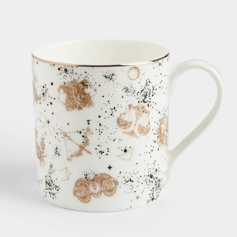 Кружка, 380 мл, фарфор F, бело-золотистая, с золотистым кантом, Знаки зодиака, Zodiac, image-0