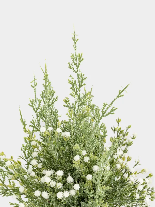 Букет декоративный, 40 см, пластик, Хвоя с белыми цветами, Conifer decor, image-2