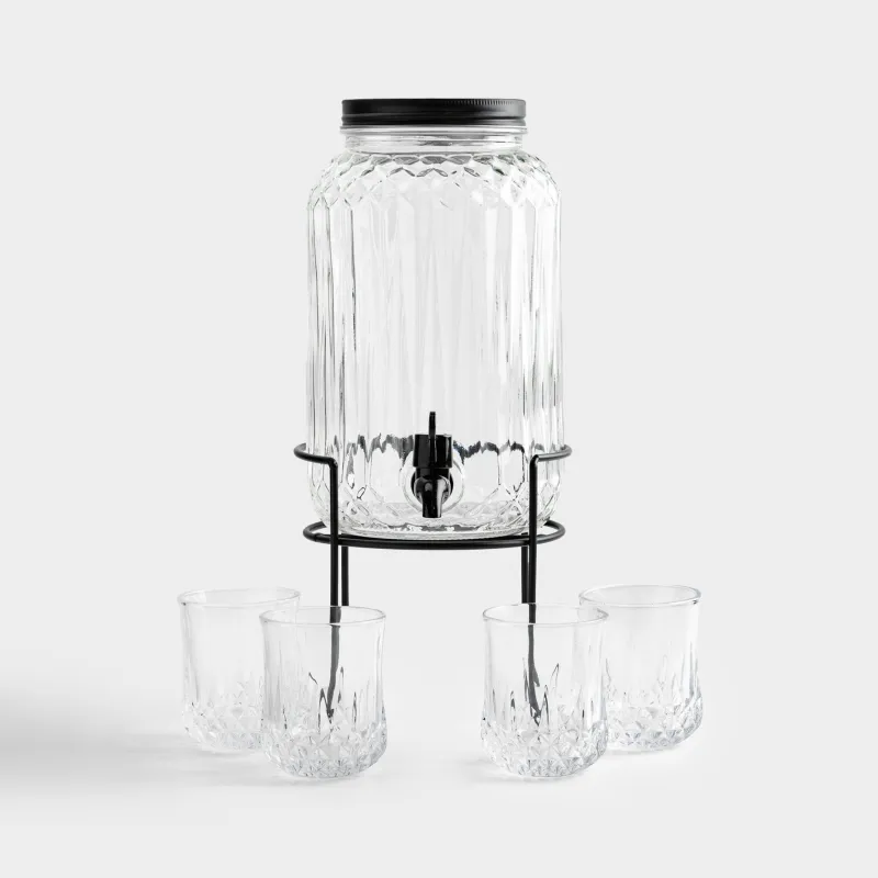 Набор для напитков, 4 перс, 5 пр, диспенсер на подставке, черный, стекло/металл, Regale