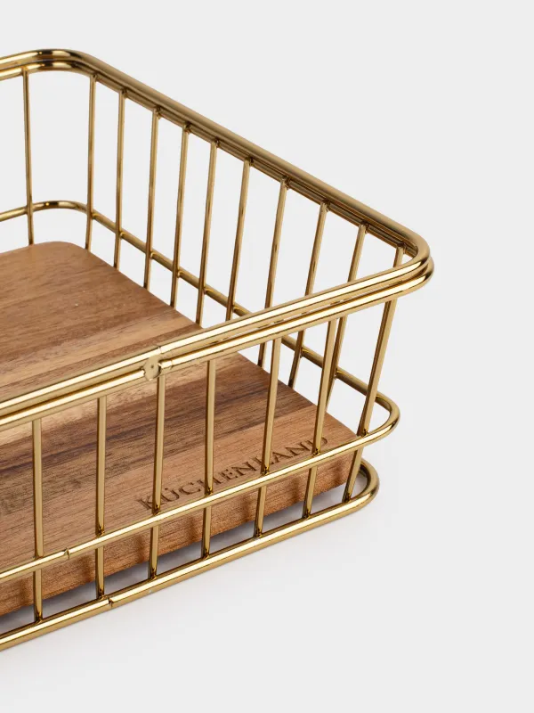 Корзина для хранения, 19х19 см, металл/дерево, квадратная, золотистая, Twist gold, image-2
