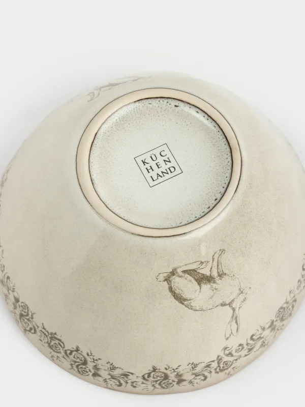 Салатник, 15х8 см, 700 мл, керамика R, бежевый, Заяц с цветами, Rustic Easter, image-4