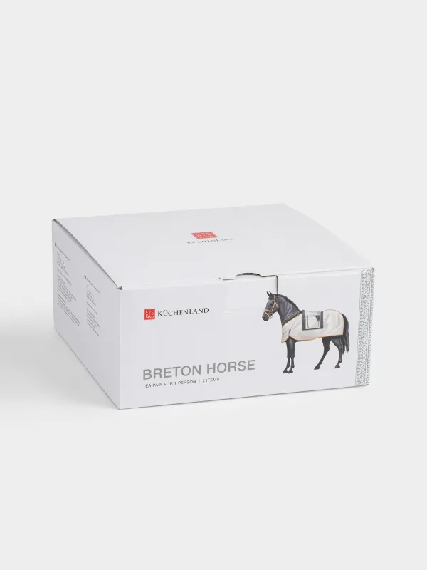 Пара чайная, 1 перс, 2 пр, 290 мл, фарфор F, бело-зеленая, с серебристым кантом, Конь, Breton horse, image-7