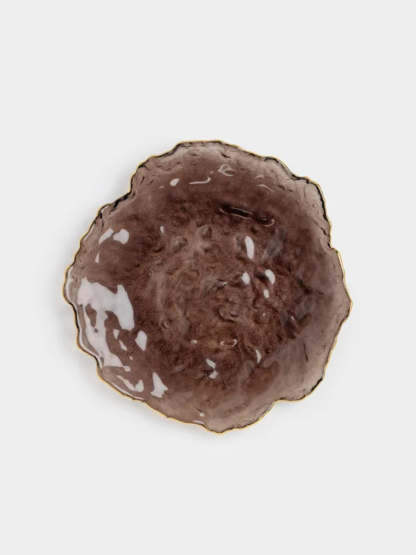 Блюдо, 30х3 см, стекло, коричневое, с золотистым кантом, Nautilus color, image-0