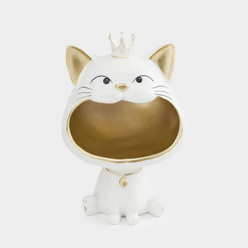 Конфетница, 27х17 см, полирезин, бежевая, Кот в короне, Cat
