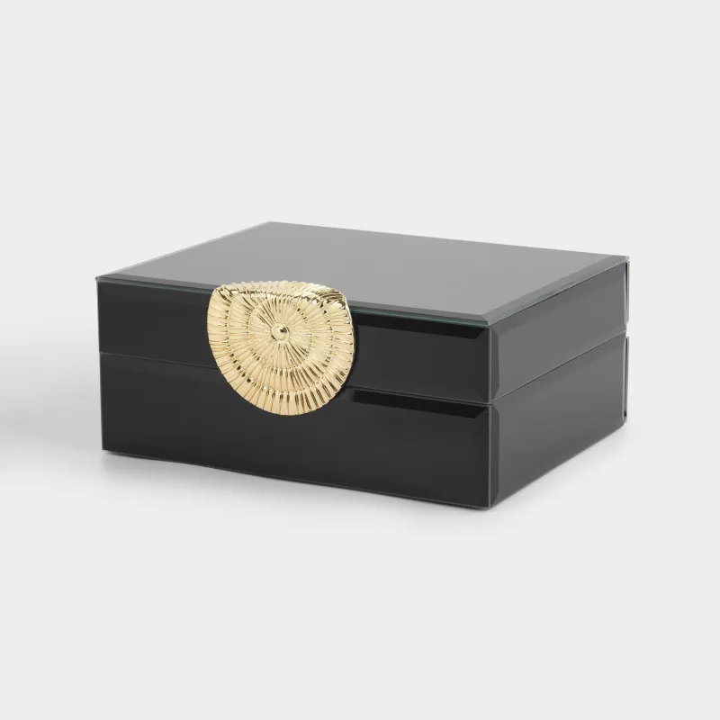 Шкатулка для украшений, 18х14 см, стекло/металл, зеркальная, черная, Glossy black