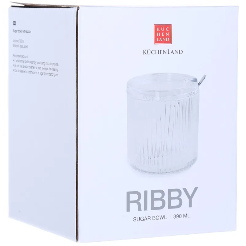 Сахарница, 10 см, 390 мл, с ложкой, стекло Р/сталь, Ribby, image-3